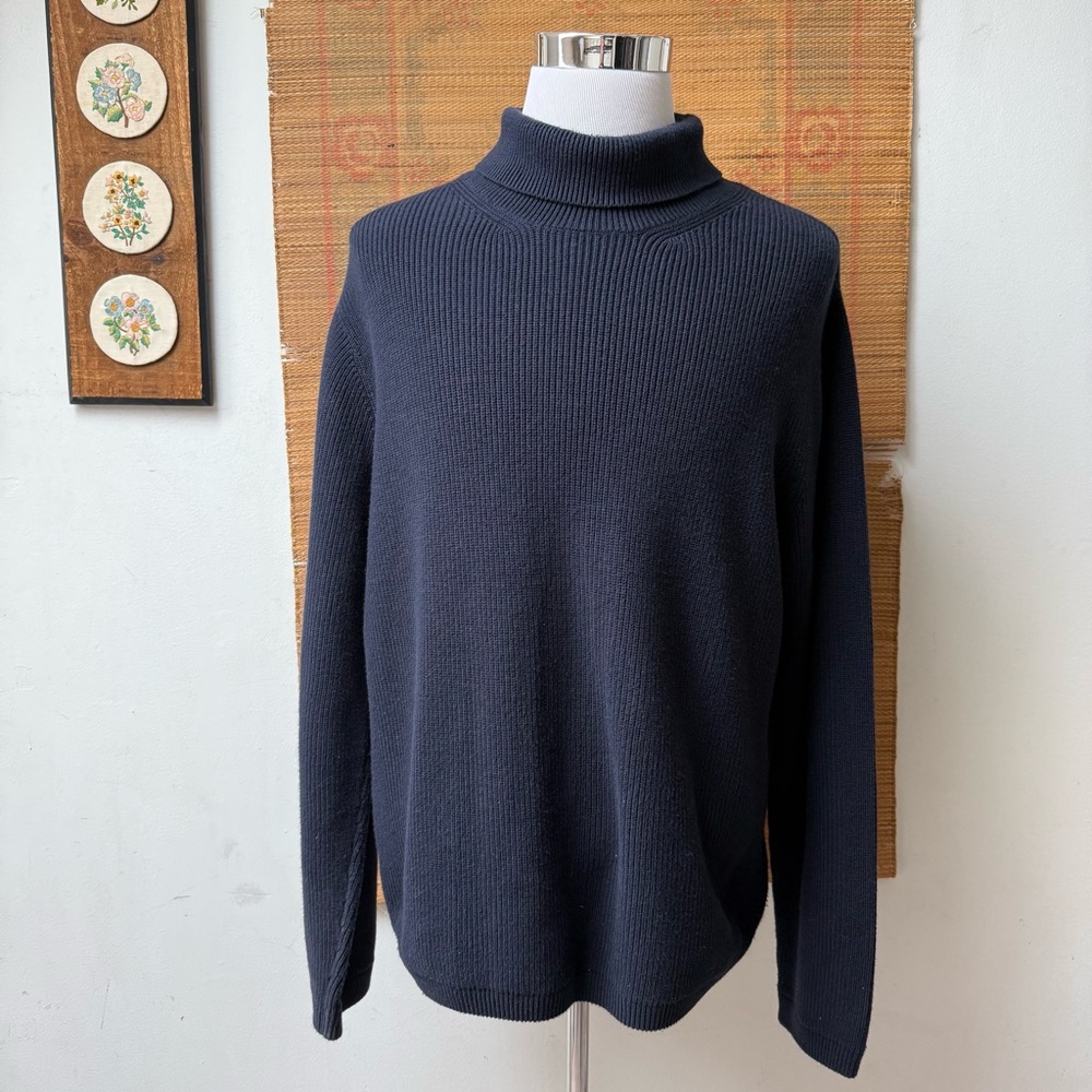 Buck Mason Turtleneck XL Sweater Ribbed Cashmere Cotton Navy Knit